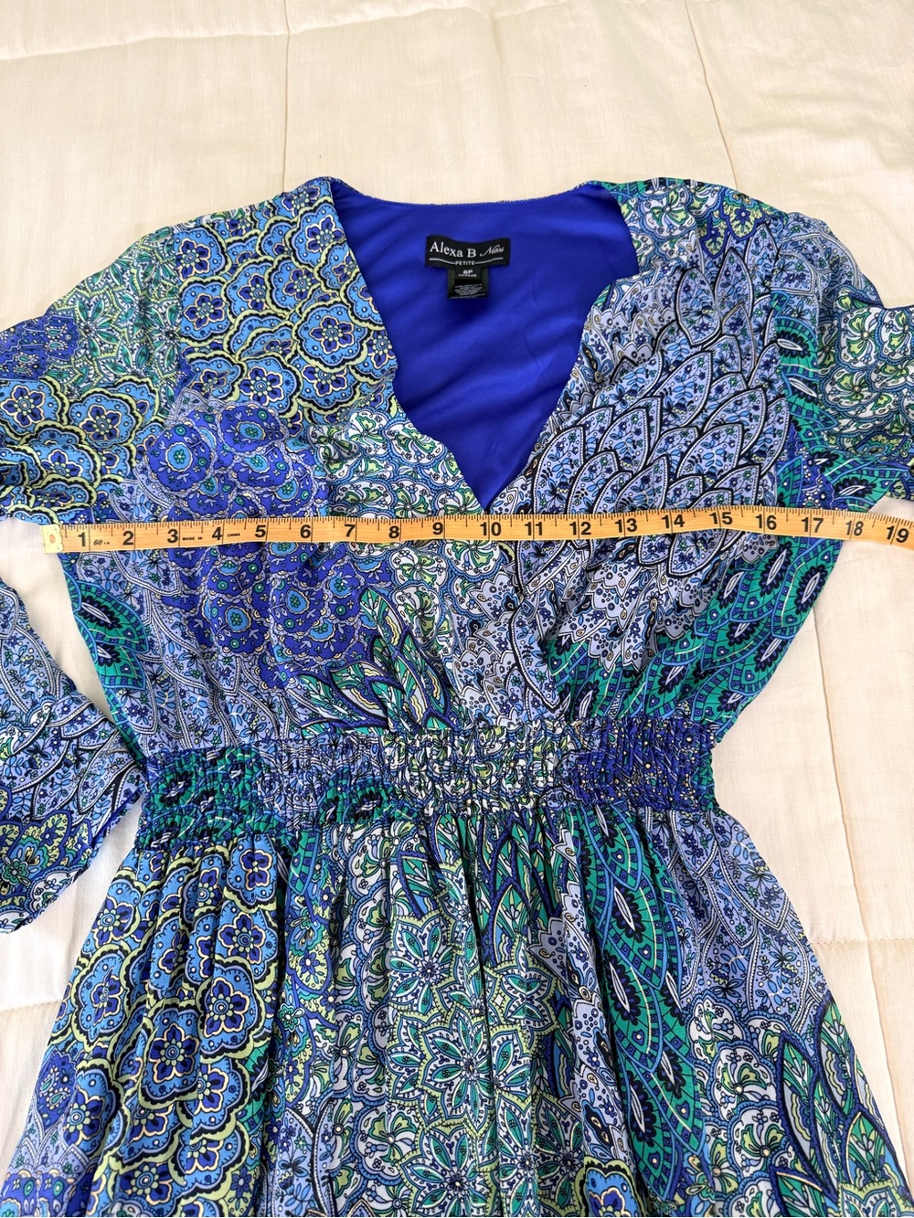 Alexa B Nite maxi blue green paisley dress resort chic party petite size 6 - Picture 11 of 12